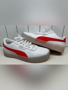 PUMA Carina 3.0 Satin Lace Up Womens 8 Red, White Sneakers Casual Shoes 40590501
